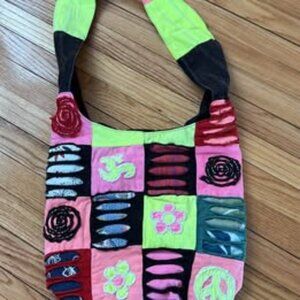 NWOT Boho Colorful Patchwork Crossbody Bag Peace Om Flowers
